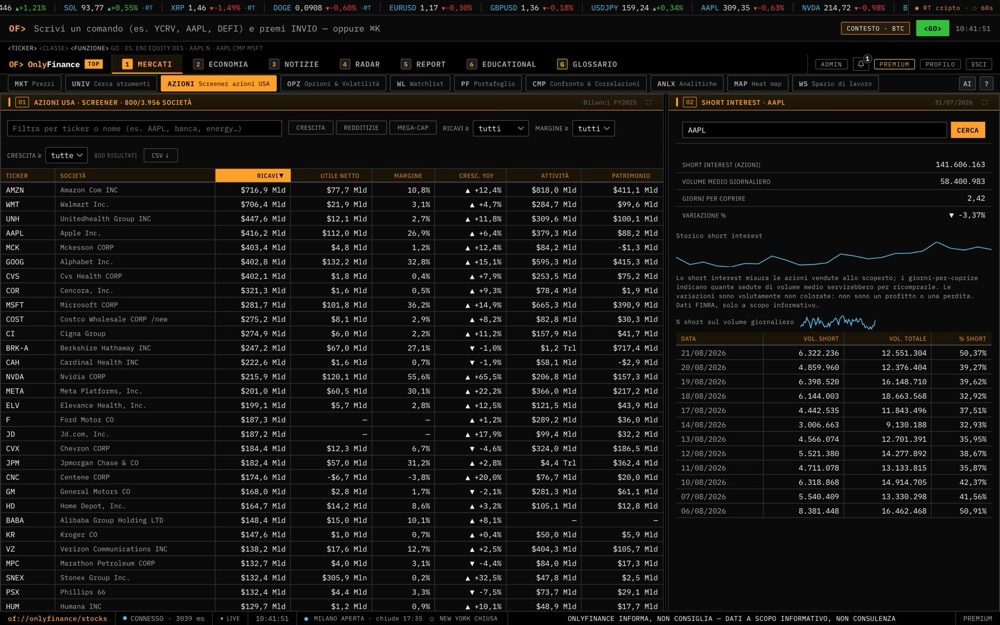 Schermata OnlyFinance: Screener