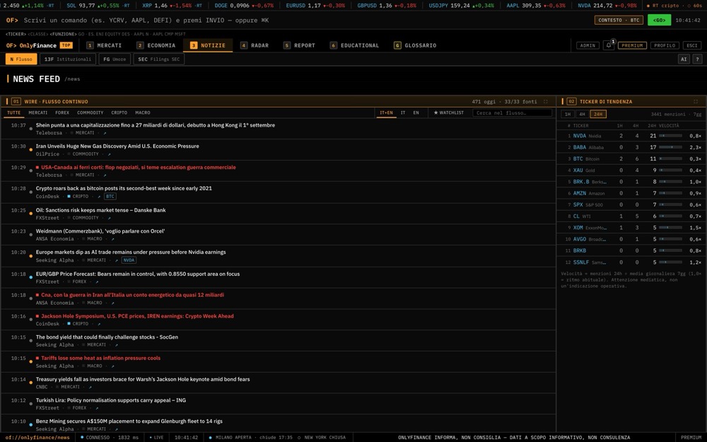 Schermata OnlyFinance: Notizie